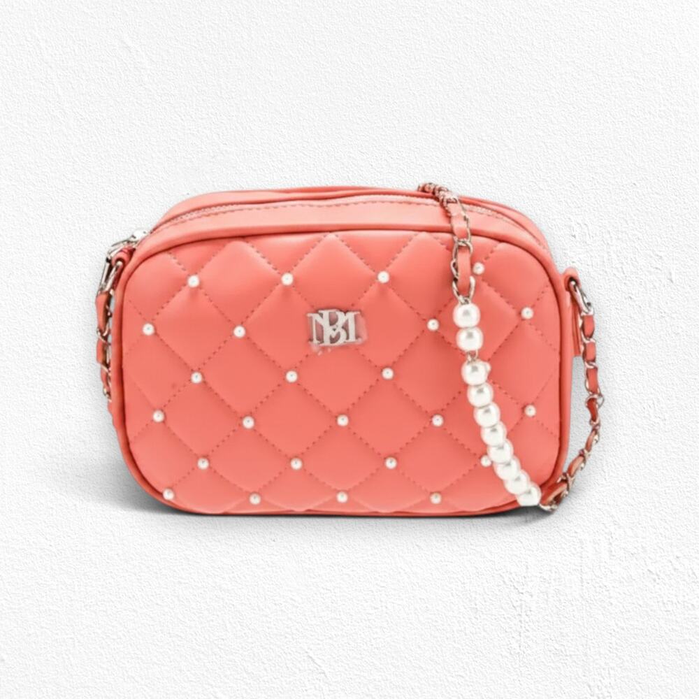 Badgley Mischka Coral Quilted Pearl Camera Bag Crossbody Purse NWT BM-4138